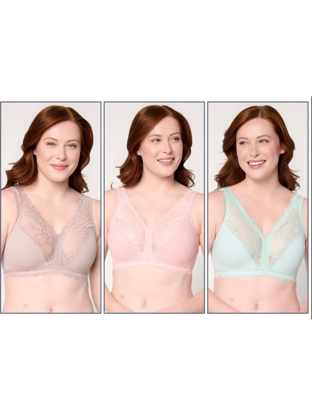 BREEZIES SOFT SUPPORT LACE WIREFREE UNLINED BRA SET OF 3-TURQ-3X
